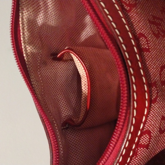 Vintage Dooney & Bourke Bag Hobo Red Leather Canvas Shoulder Bag Signature 1975 - Picture 15 of 16